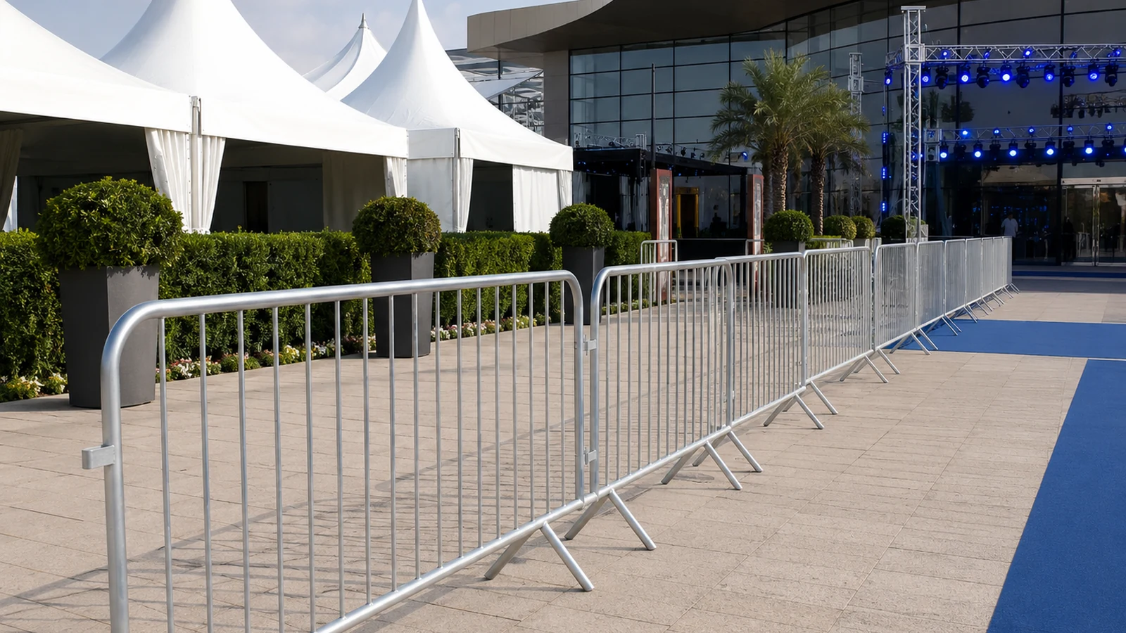 Crowd barriers at a large outdoor event
